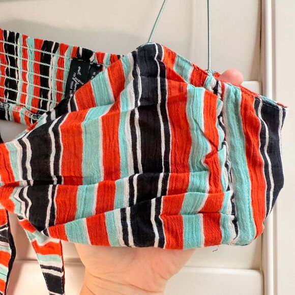 Out From Under Striped Bandeau Tie Top in Orange Turquoise Black & White S NWT - Picture 5 of 9